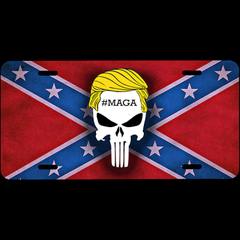 TRUMP License Plate Skull with Flag